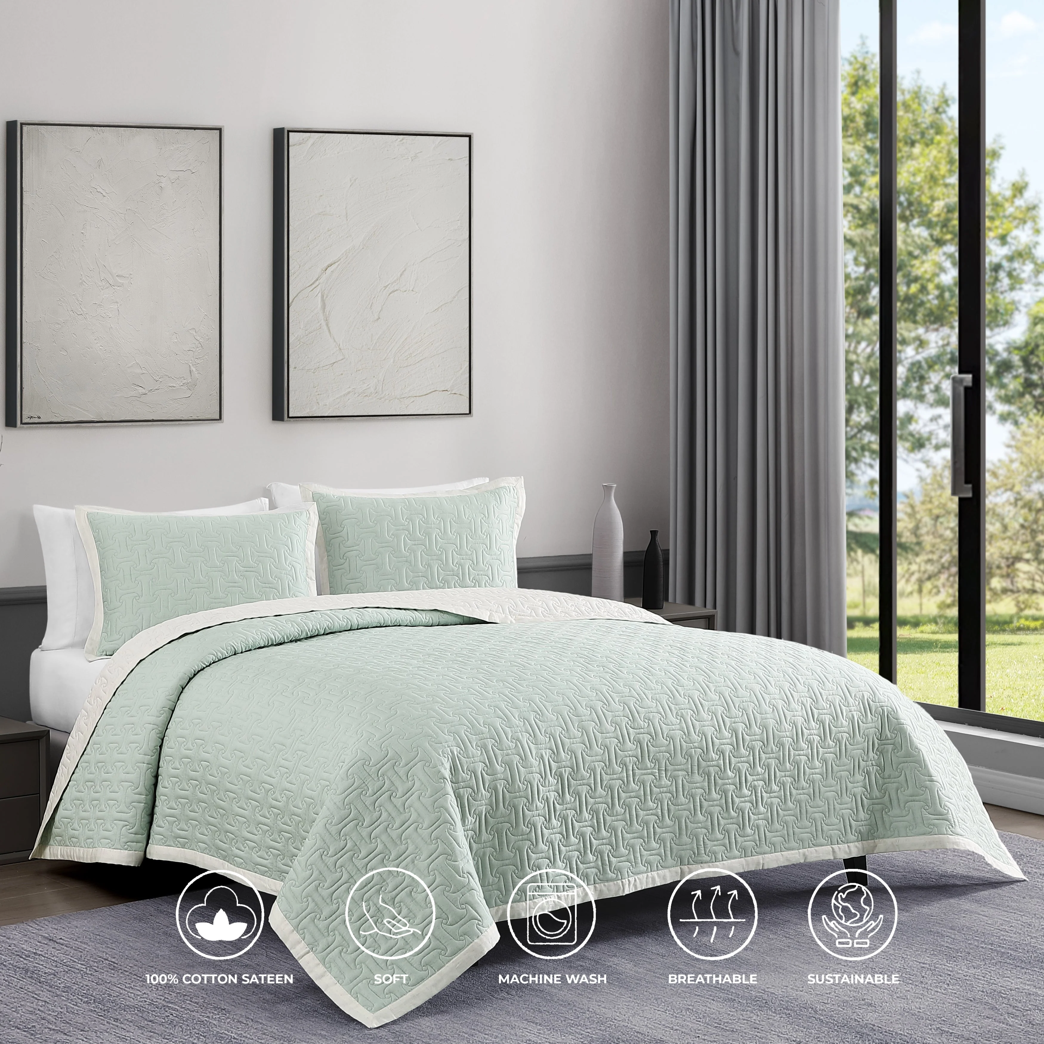 Bebejan 3 Piece Textured Quilted Coverlet Set - Kaedas