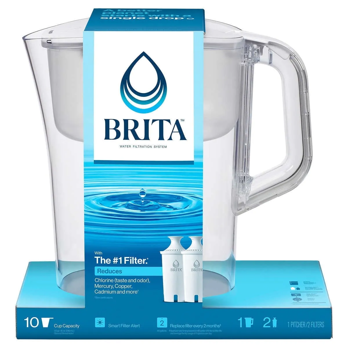 Brita Champlain Water Filter Pitcher, 10 Cup with 2 Filters - Kaedas