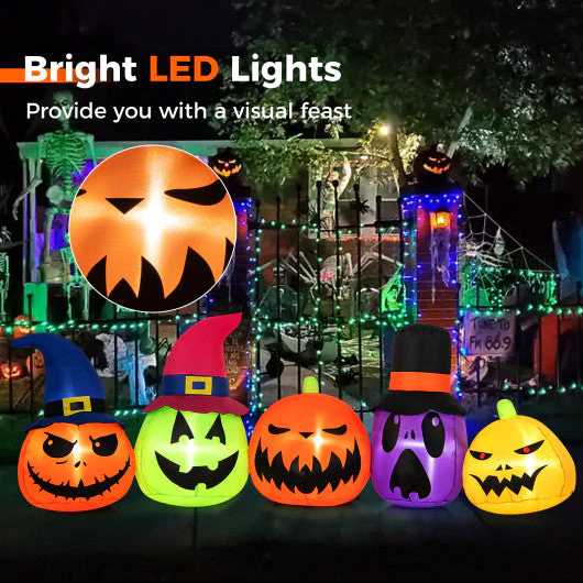 9 Feet Inflatable Pumpkin Patch Family With Built-in LED Lights and Witch Hats - Kaedas