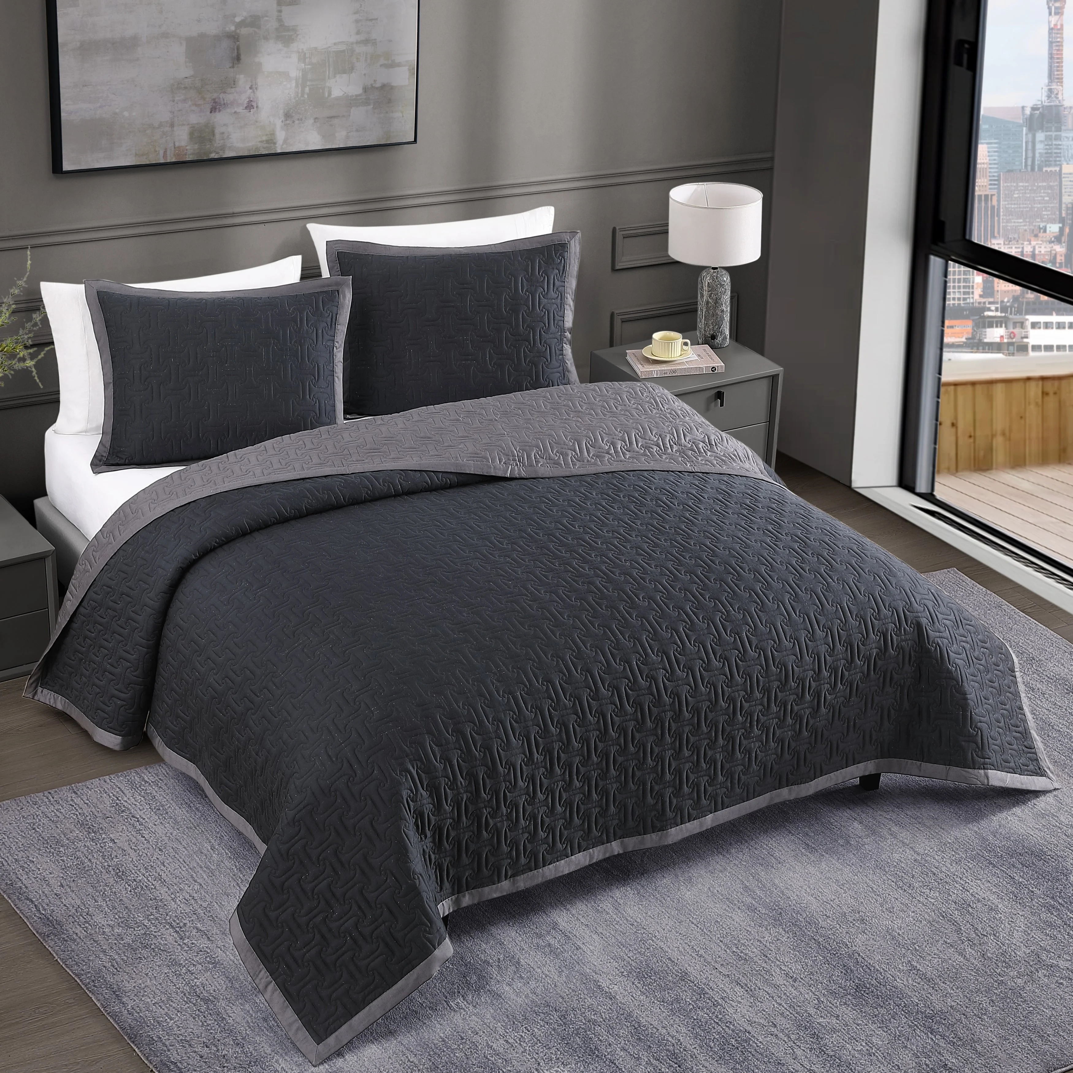 Bebejan 3 Piece Textured Quilted Coverlet Set - Kaedas