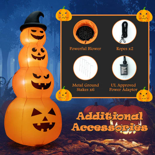 8 Feet Inflatable Halloween Pumpkins Stack With Built-in LED Lights - Kaedas