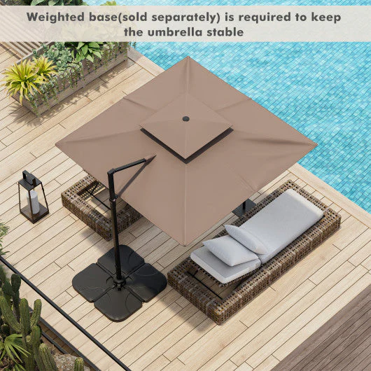 9.5 Feet Cantilever Patio Umbrella With 360¡ã Rotation and Double Top-Coffee - Kaedas