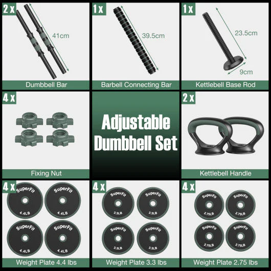 Adjustable Weight Dumbbell Set With Connector-Black & Gray - Kaedas