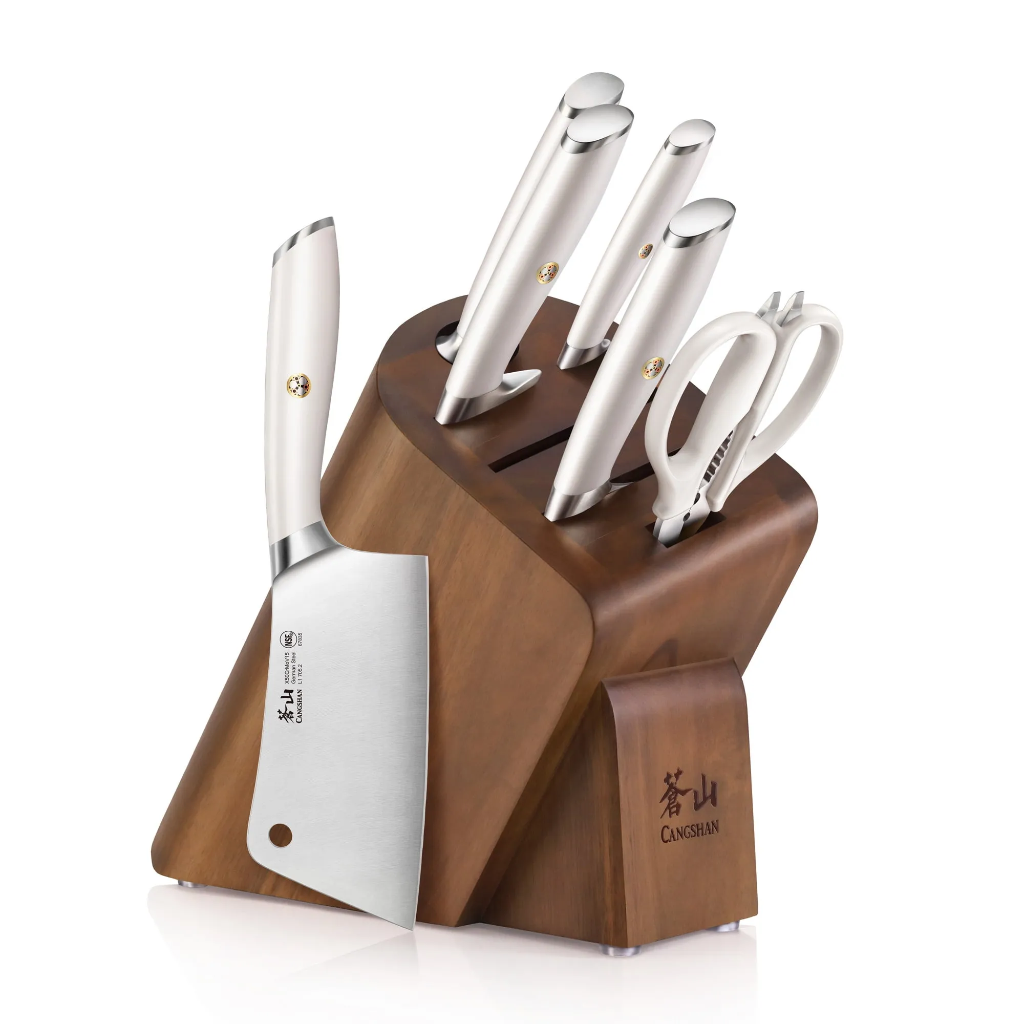 7-Piece Cleaver Knife Block Set - White - Kaedas