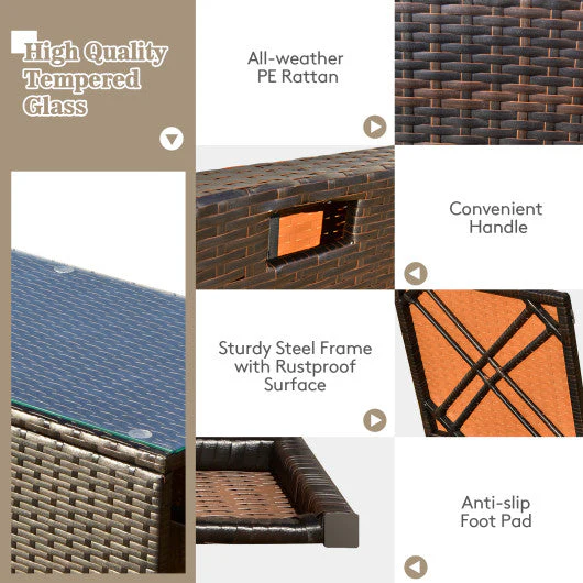 9 Pieces Patio PE Wicker Sectional Set With 50000 BTU Fire Pit Table-Off White - Kaedas