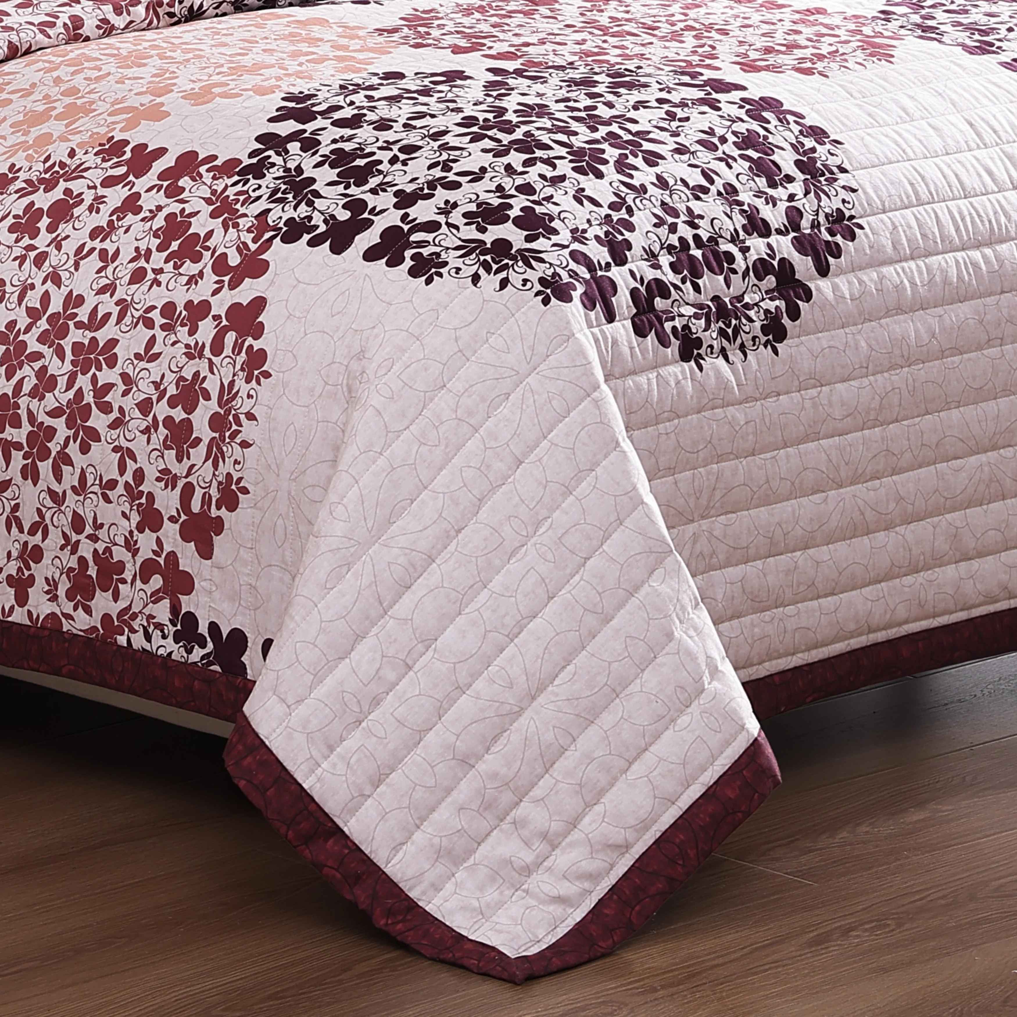 Bebejan Rosewood Harmony 3 Piece Reversible Quilted Coverlet Set - Kaedas