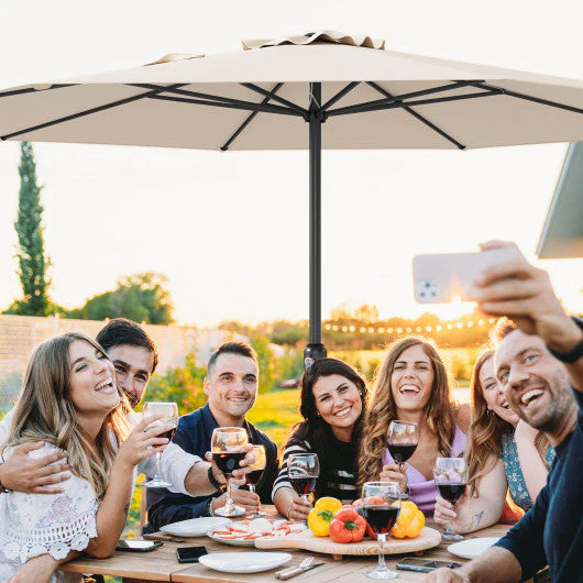 12 Feet Patio Umbrella With Crank Handle and 8 Sturdy Ribs-Beige - Kaedas