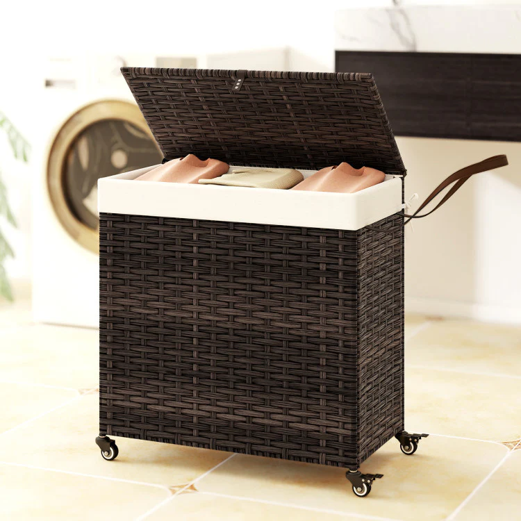 Laundry Hamper With Wheels and Lid-Brown - Kaedas
