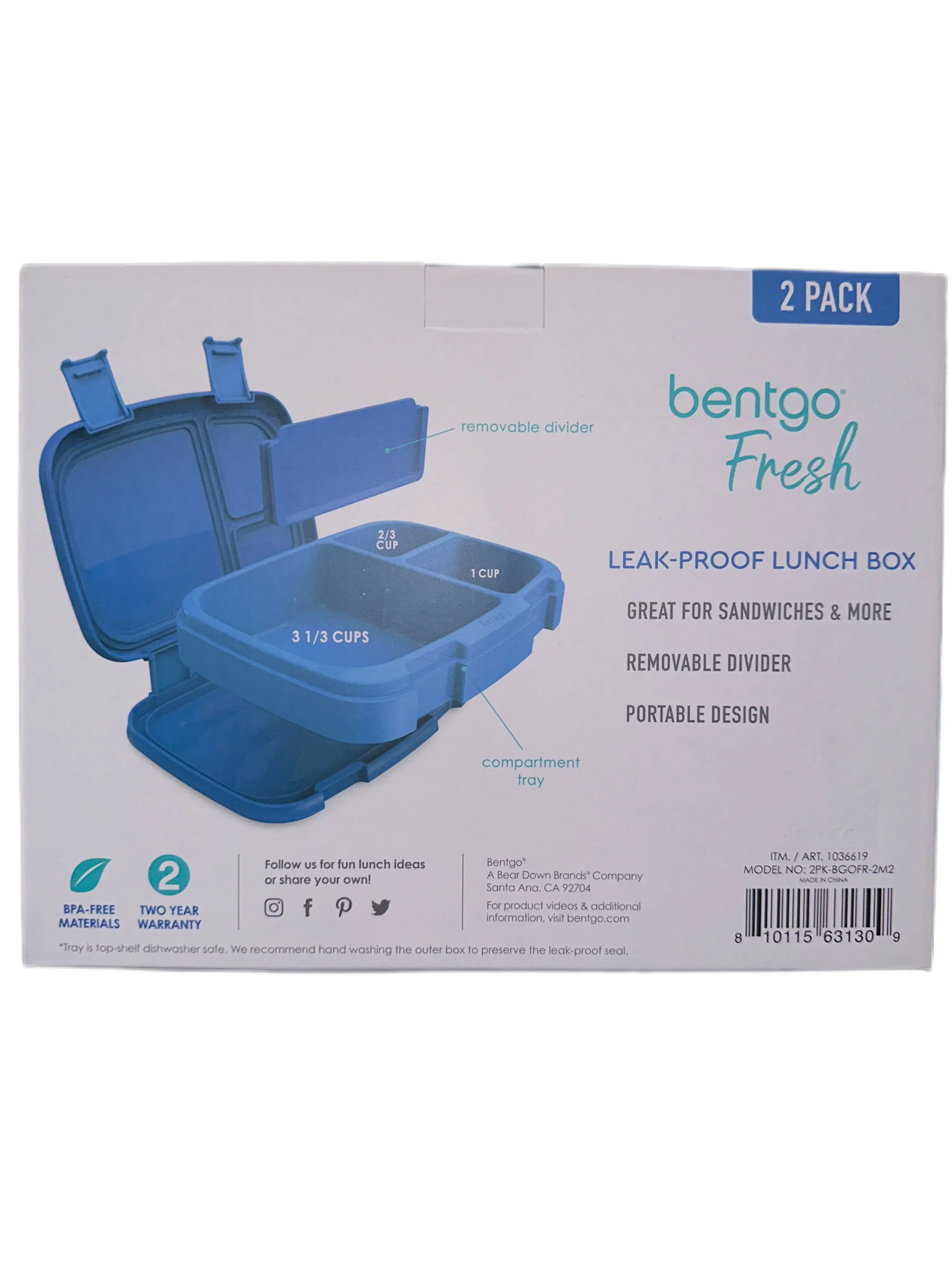 Bentgo Fresh Leak Proof Plastic Reusable Lunch Box - 2 Count - Kaedas