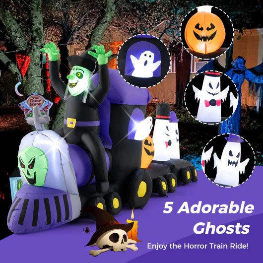 8.2 Feet Long Halloween Inflatable Train With Witch and 4 Ghosts - Kaedas