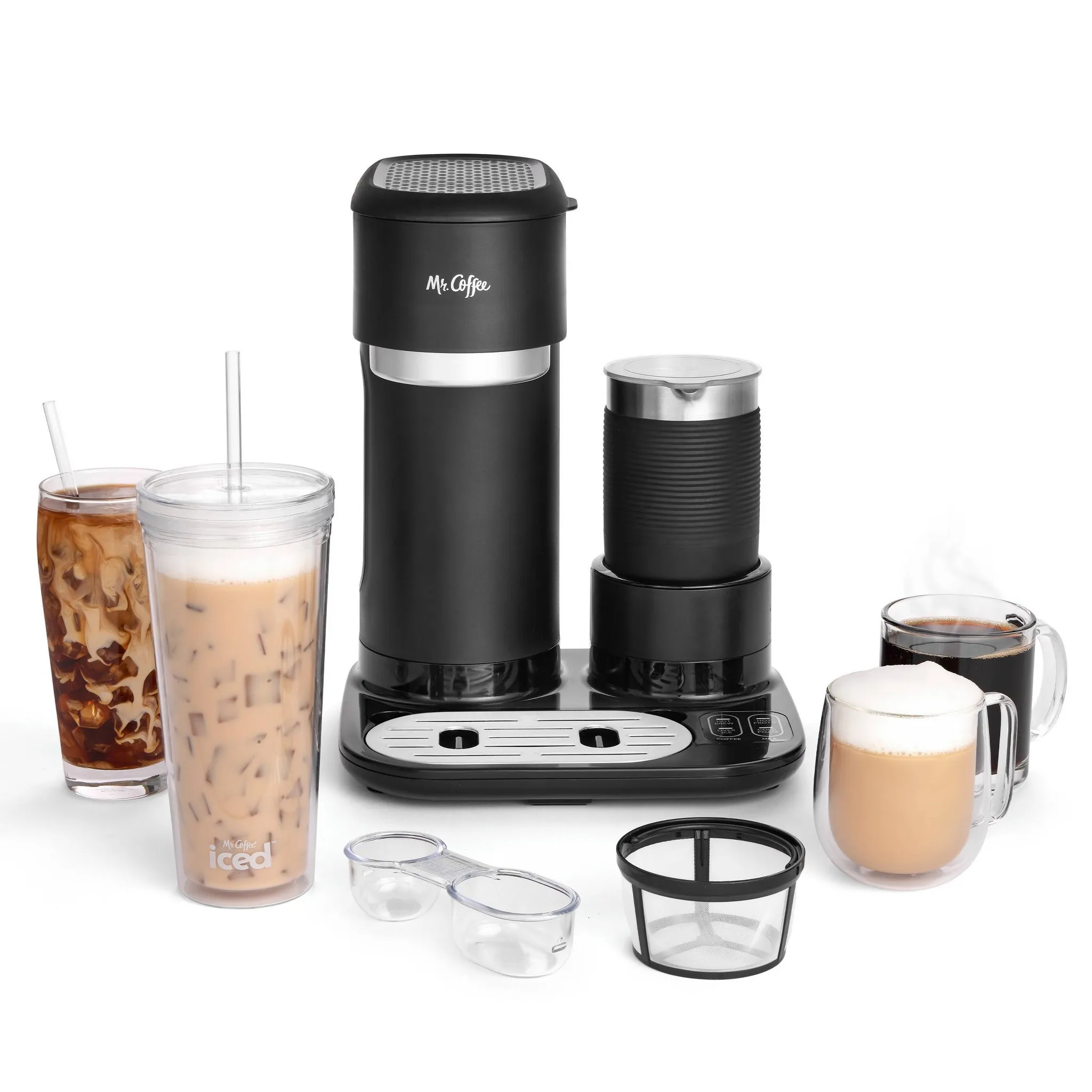 4-in-1 Single-Serve Coffee Maker with Milk Frother - Black - Kaedas
