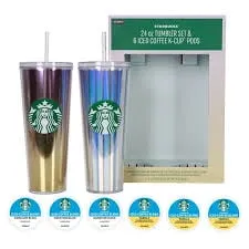 24oz Starbucks Tumbler Set with Iced Coffee K-Cups, 2-pack - Kaedas