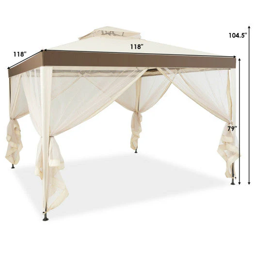 Canopy Gazebo Tent Shelter Garden Lawn Patio With Mosquito Netting-Beige - Kaedas
