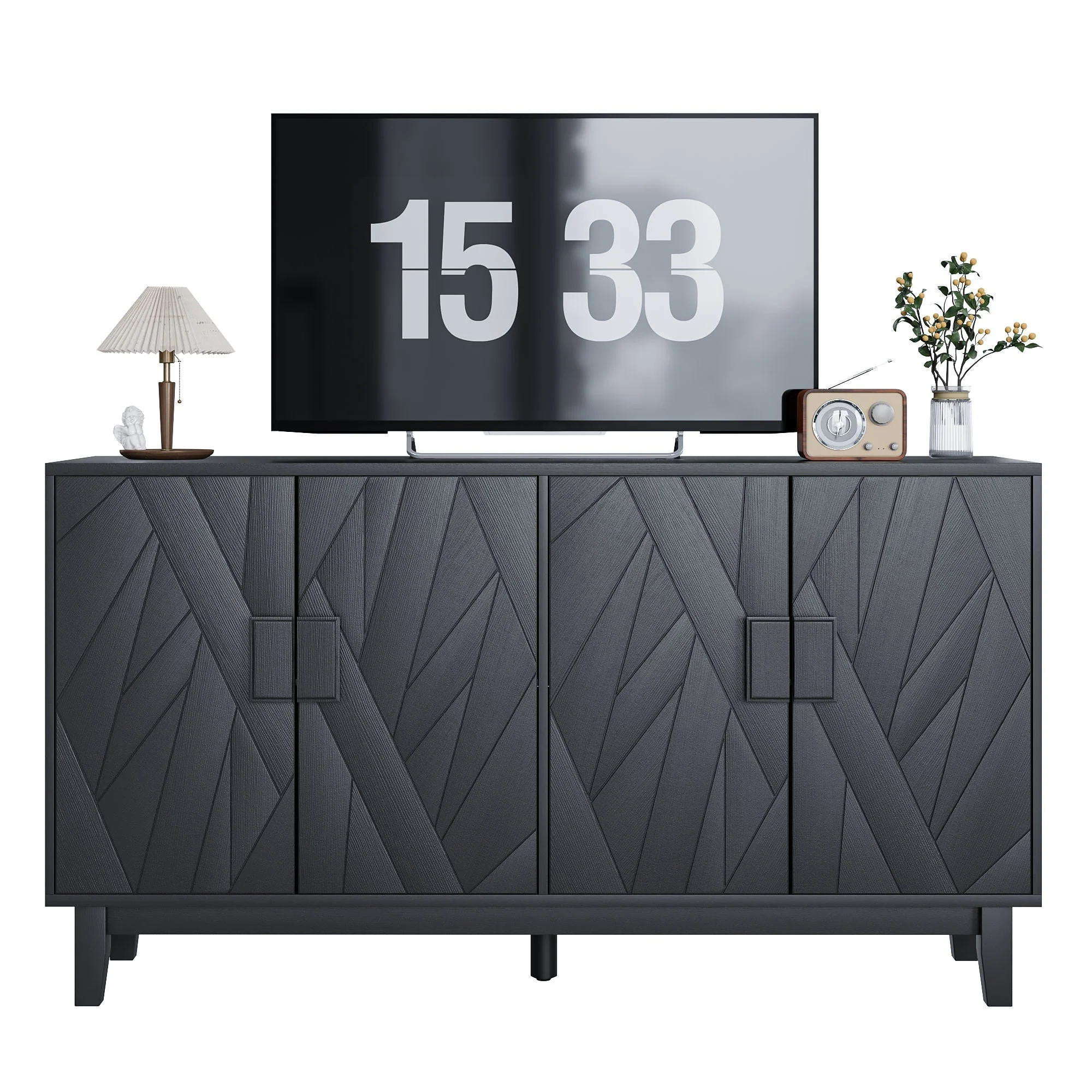 Modern Style Buffet Cabinet, Storage Side Cabinet Buffet Cabinet, Medieval Modern Multifunctional Decorative Cabinet Suitable for Living Room, Dining Room, Entrance, Corridor, Kitchen - Black - Kaedas