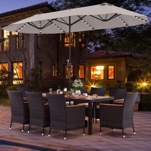 11 Pieces Patio Dining Set With 15 Feet Double-Sided Patio Umbrella and Base-Beige - Kaedas