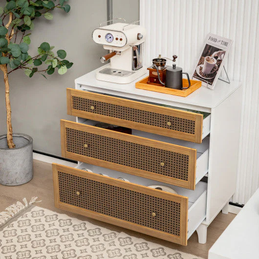 3-Drawer Rattan Dresser Chest With Anti-Toppling Device-Brown - Kaedas