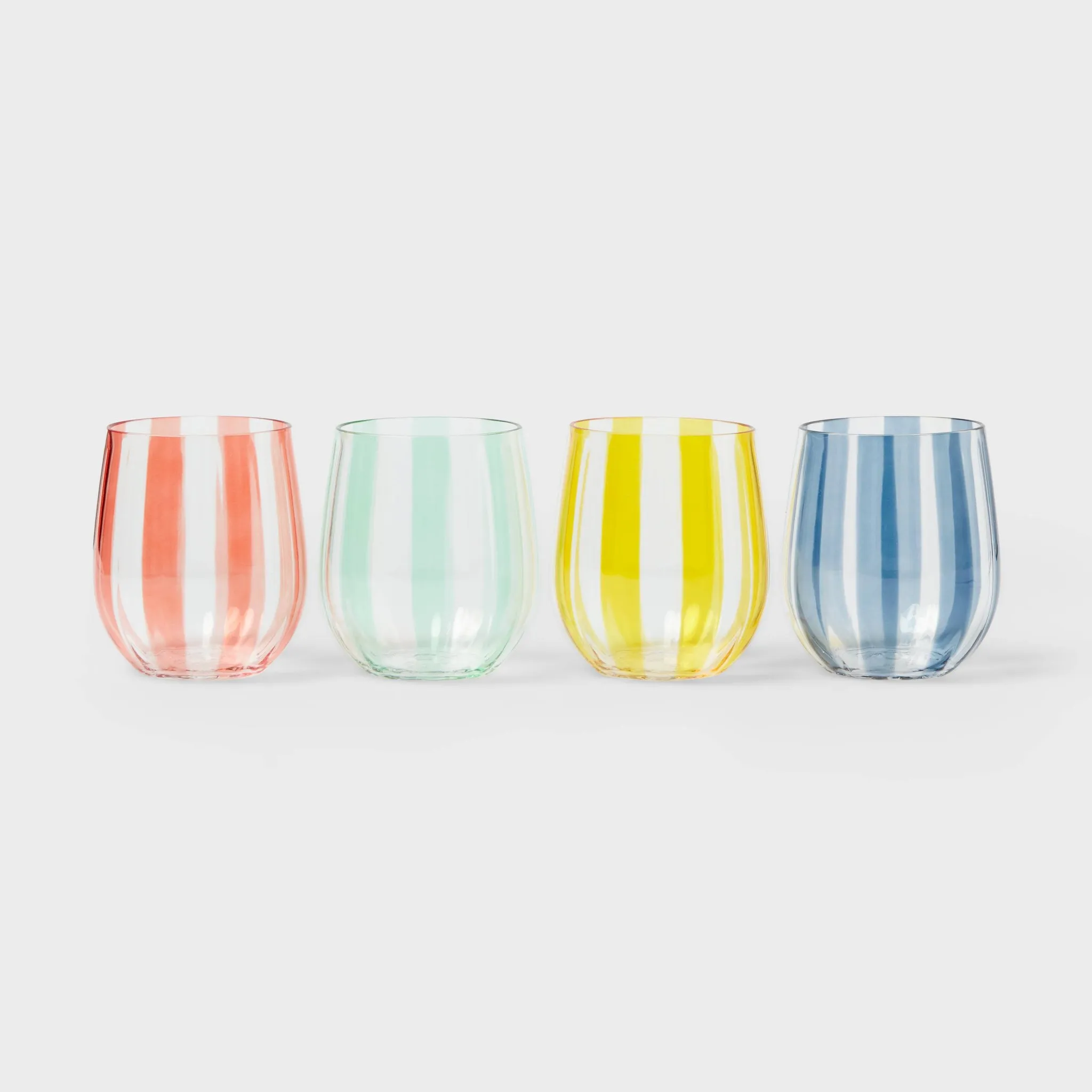 4pk 14 fl oz Striped Stemless Wine Glasses - - Kaedas