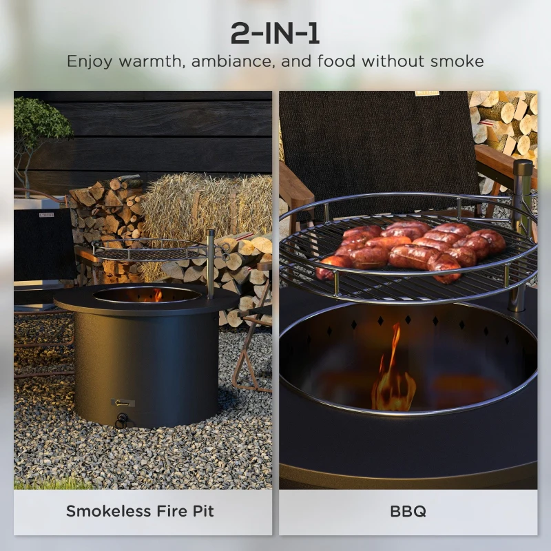 Outsunny 2-in-1 Smokeless Firepit- Black Stainless Steel - Kaedas