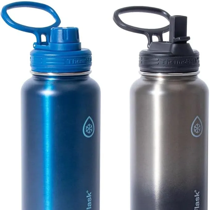 Stainless Steel Water Bottle 40 Oz 2-Pack (Silver/Blue Brushed) - Kaedas