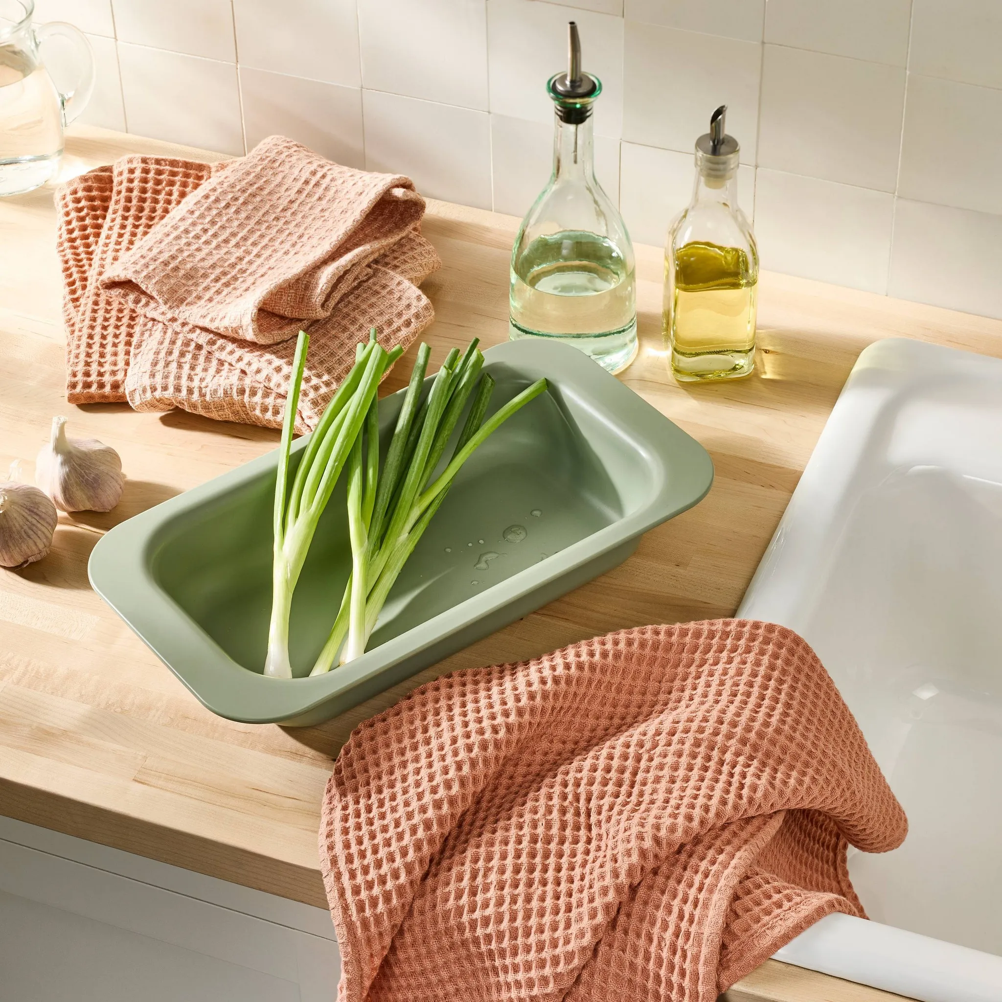 3pc Waffle Kitchen Towels - Terracotta Orange - Kaedas