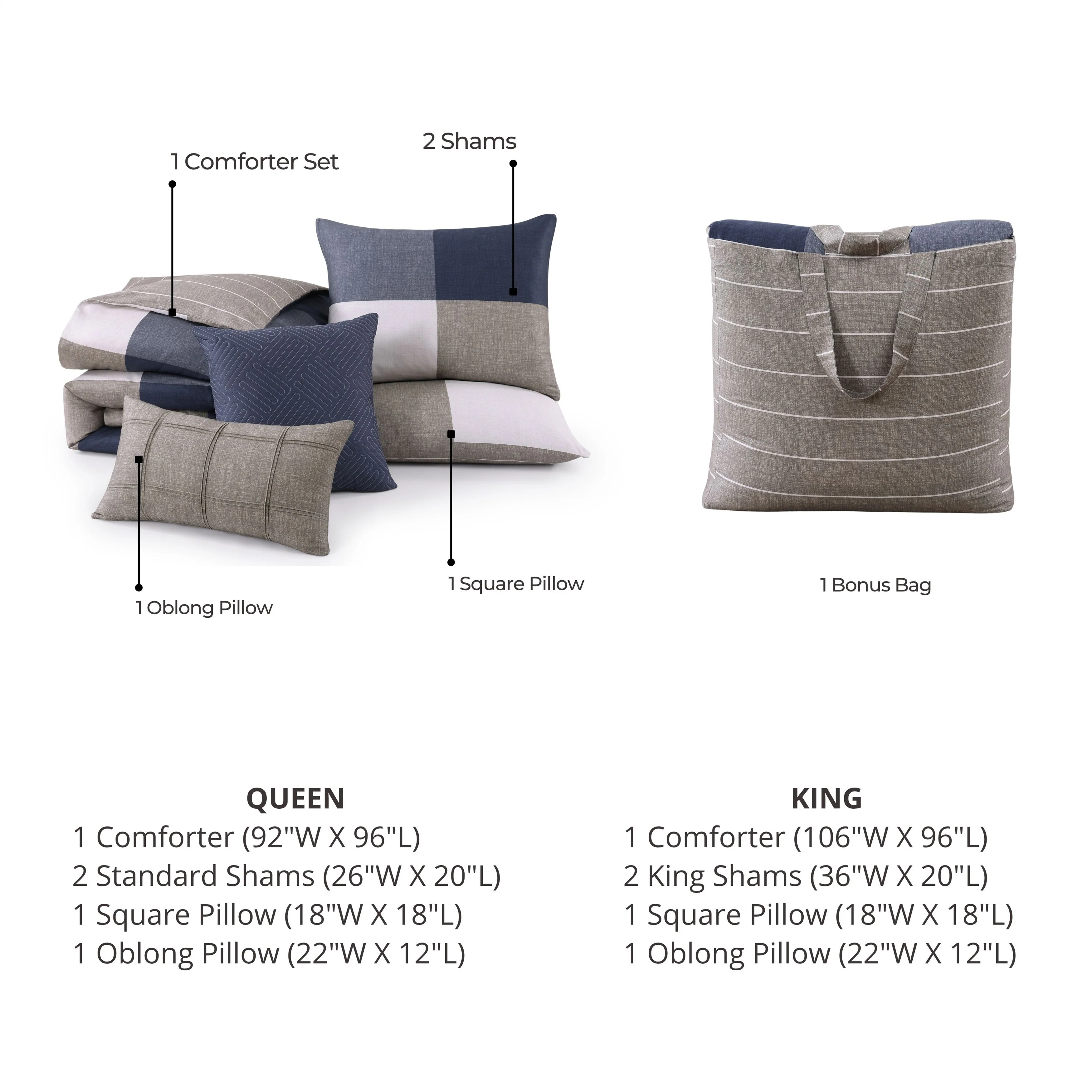 Bebejan Checkered Navy Tan 5 Piece Reversible Comforter Set - Kaedas