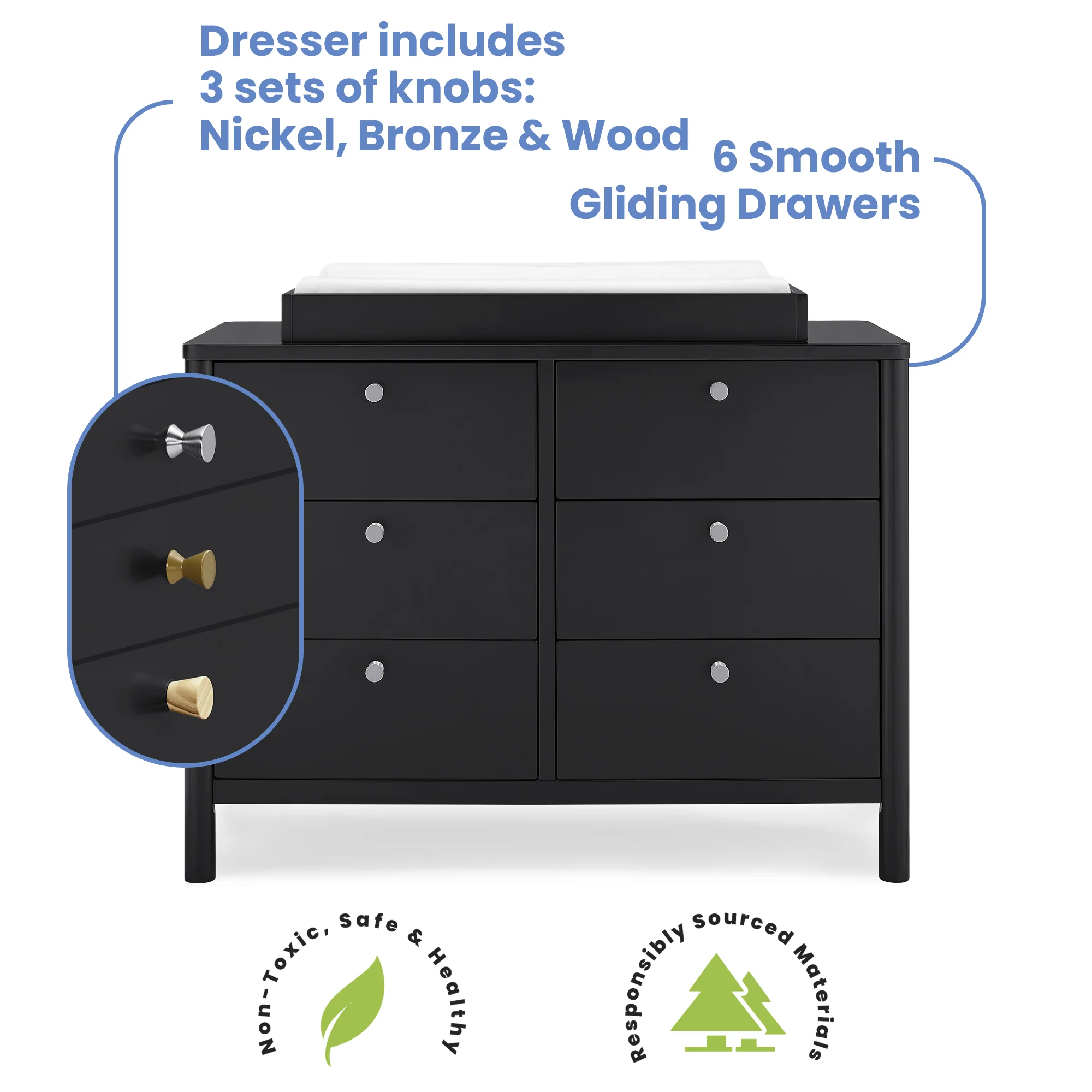 Brooks 6 Drawer Dresser With Interlocking Drawers - Midnight Grey - Kaedas