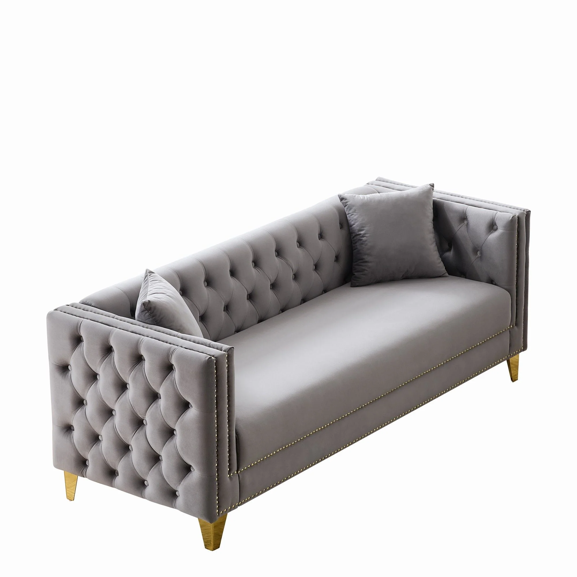 3 Seater Deep Seat Sofa, Sofa With Button Nailhead, Square Arm Couches, Furniture for Living Room - Gray - Kaedas