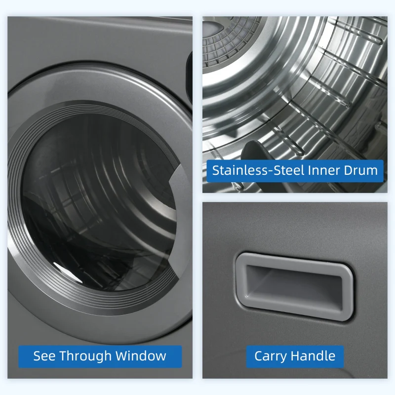 Compact Laundry Dryer 1300W Front Load Electric Dryer - Gray - Kaedas