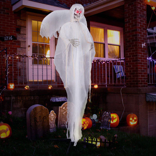 8.3 Ft Halloween Standing Haunted Angel With Lighted Eyes and Automatic Wing Movement - Kaedas