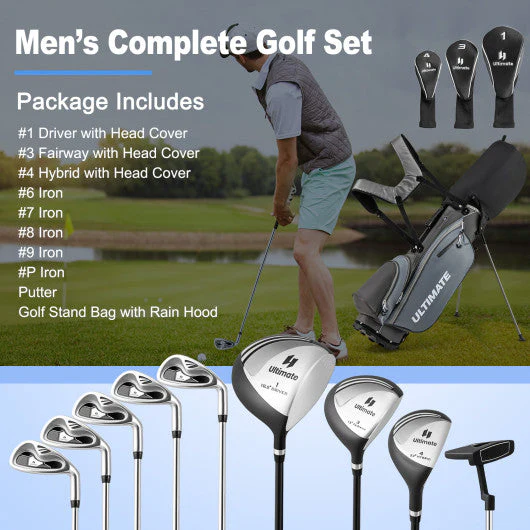 Men¡¯s Profile Complete Golf Club Package Set Includes 10 Pieces-Gray - Kaedas