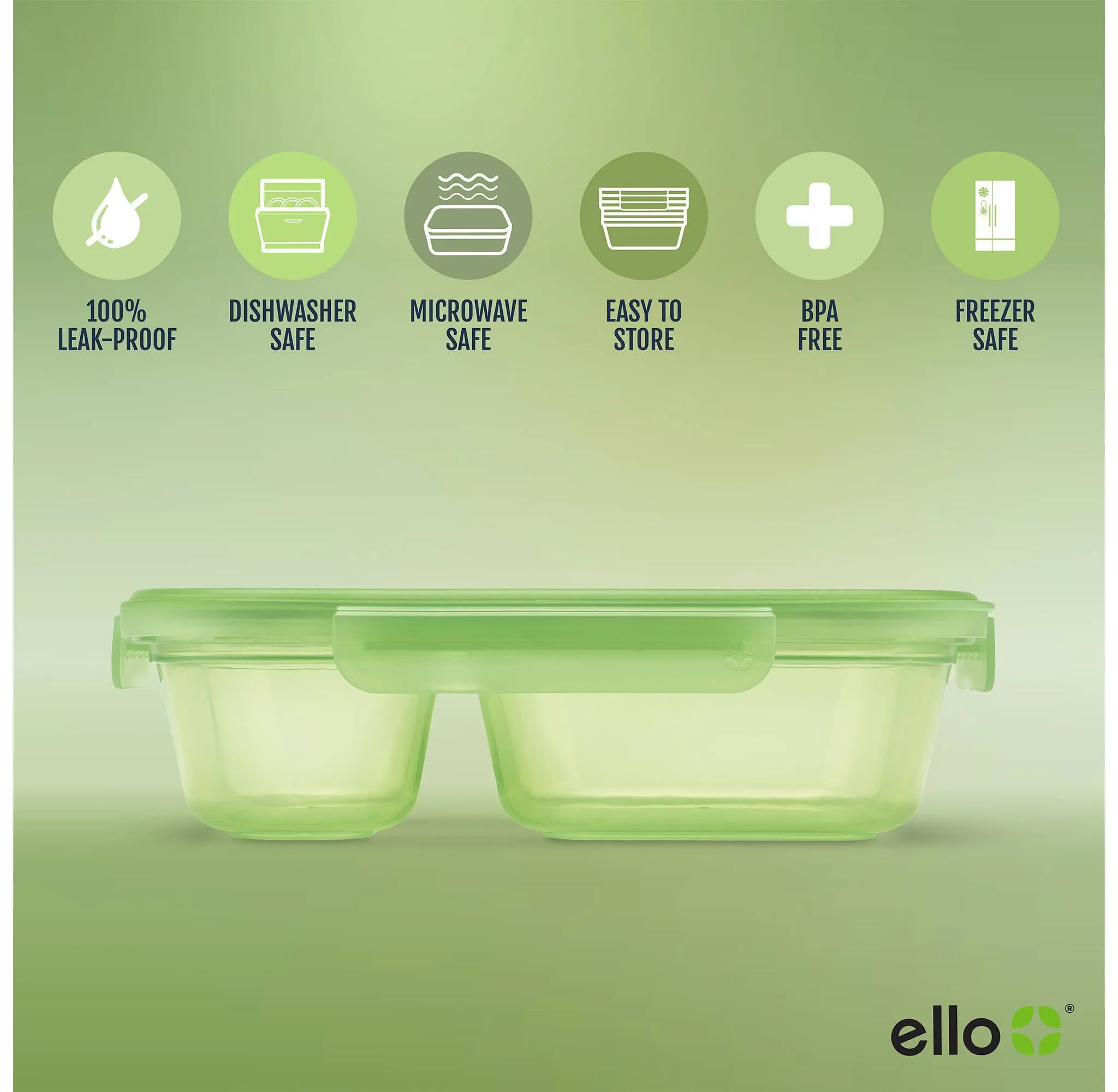 Divided Food Storage Containers - Green - Kaedas
