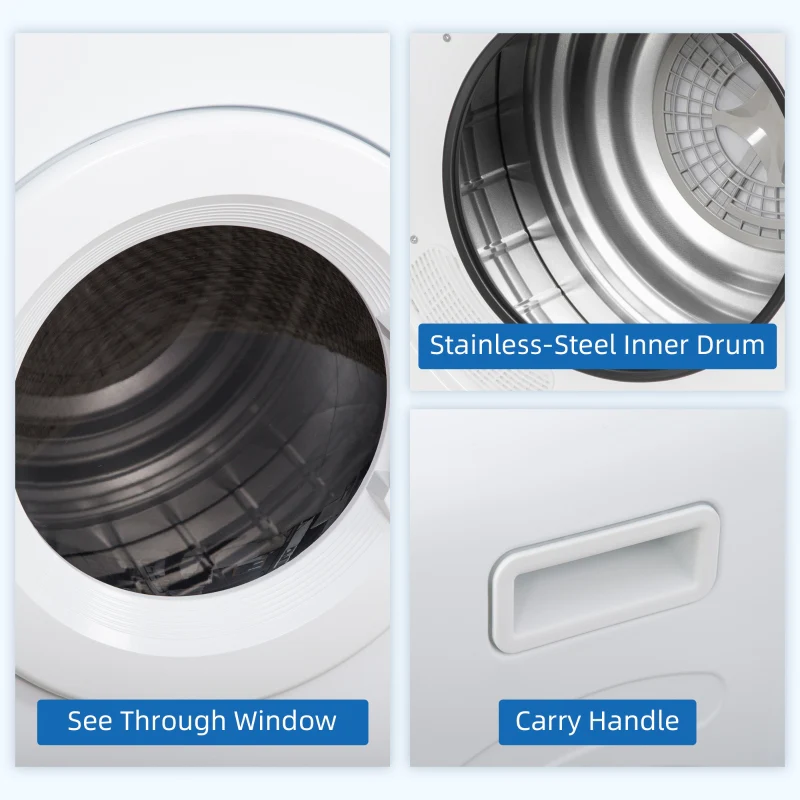 Compact Laundry Dryer 1300W Front Load Electric Dryer - White - Kaedas