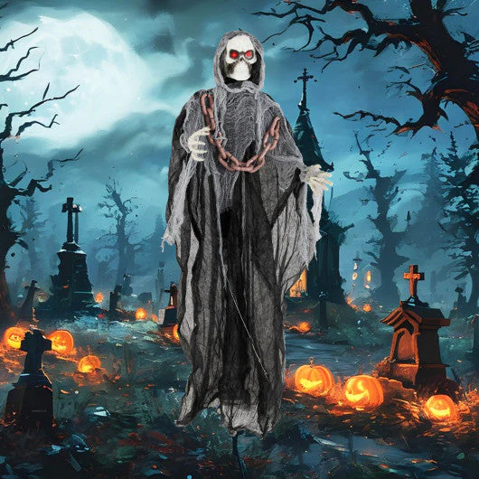 6.4 Feet Halloween Standing Grim Reaper With Lighted Eyes and Terrifying Sounds - Kaedas