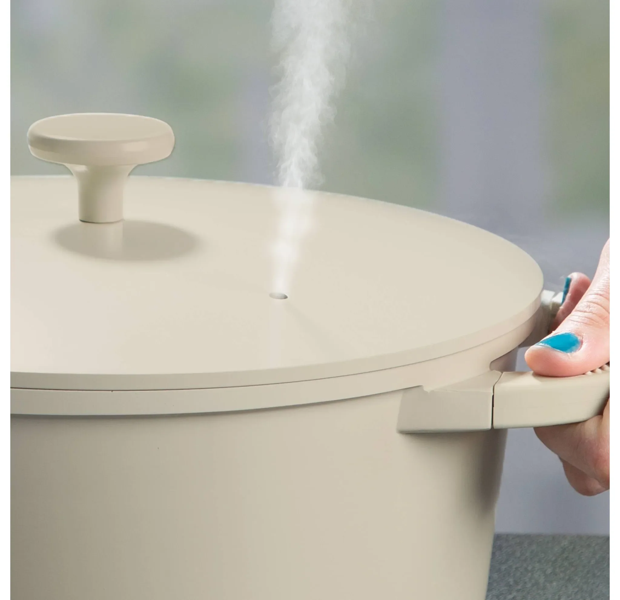 7qt Cast Aluminum, Ceramic Stock Pot with Lid, Side Handles and Silicone Grip Cream: Dishwasher-Safe Cooking Pot - Kaedas