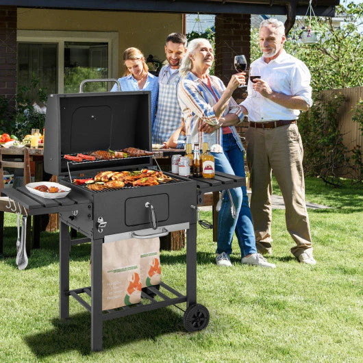 Outdoor BBQ Charcoal Grill With 2 Foldable Side Table and Wheels - Kaedas