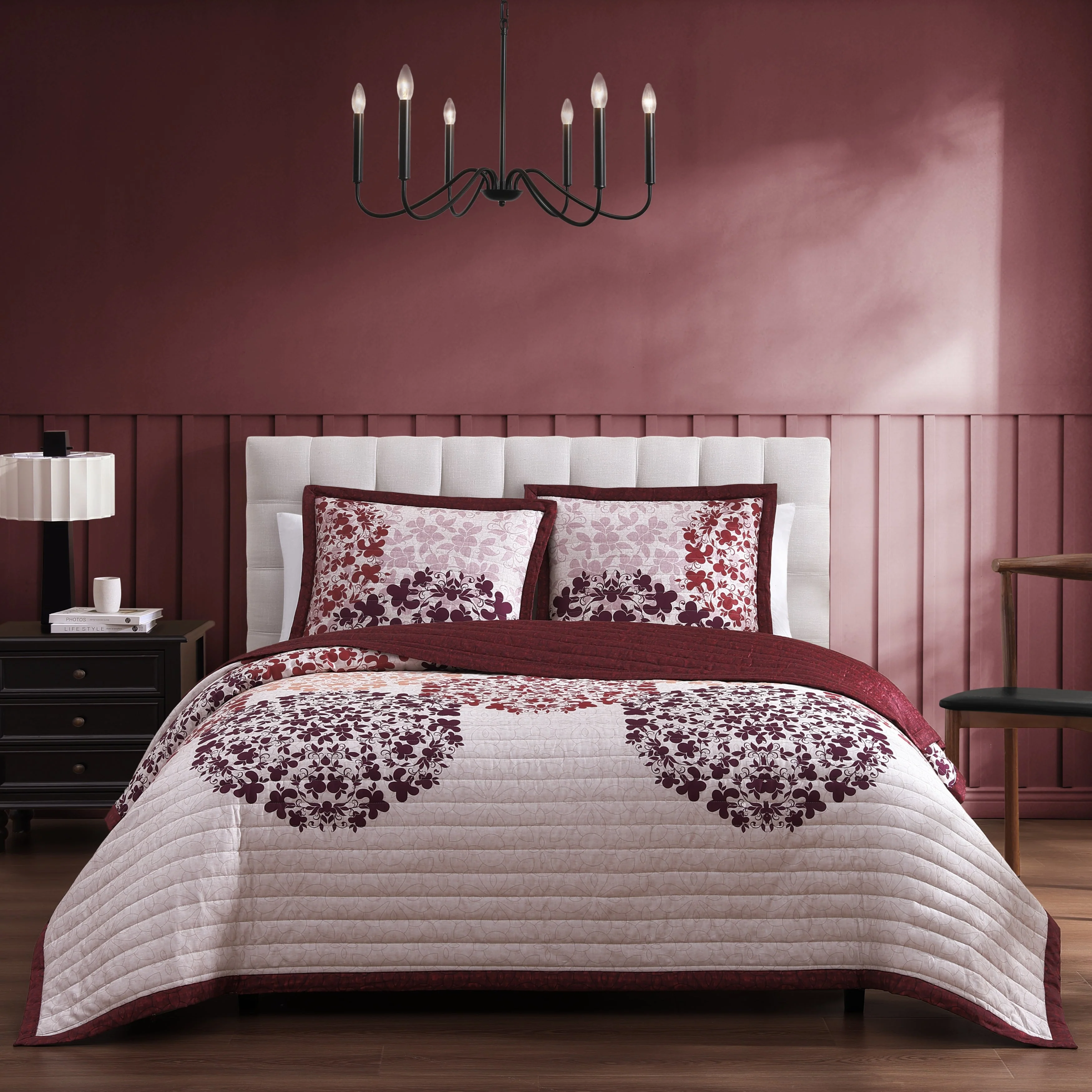 Bebejan Rosewood Harmony 3 Piece Reversible Quilted Coverlet Set - Kaedas