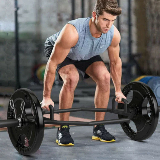 56 Inch Olympic Hexagon Deadlift Trap Bar With Folding Grips Powerlifting-Black - Kaedas