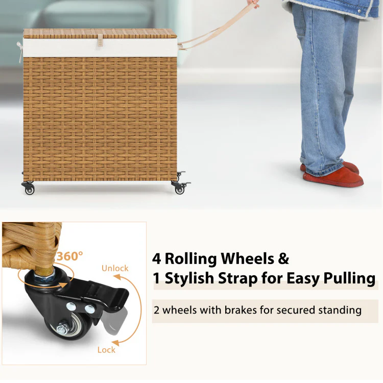 Laundry Hamper With Wheels and Lid-Natural - Kaedas