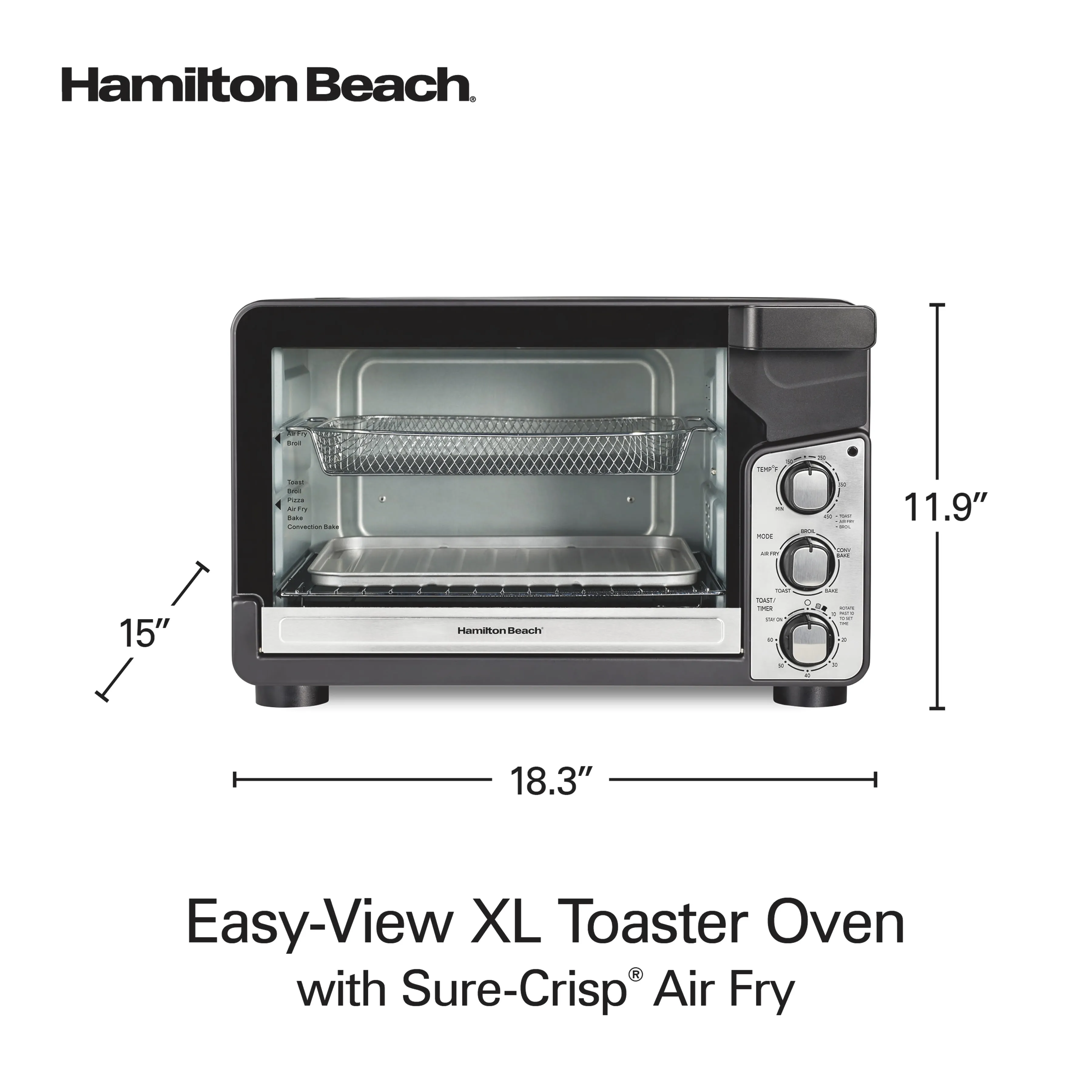 Hamilton Beach Easy View XL Toaster Oven With Sure-Crisp Air Fry, 1750W, 6 Slice Capacity (See Description) - Kaedas