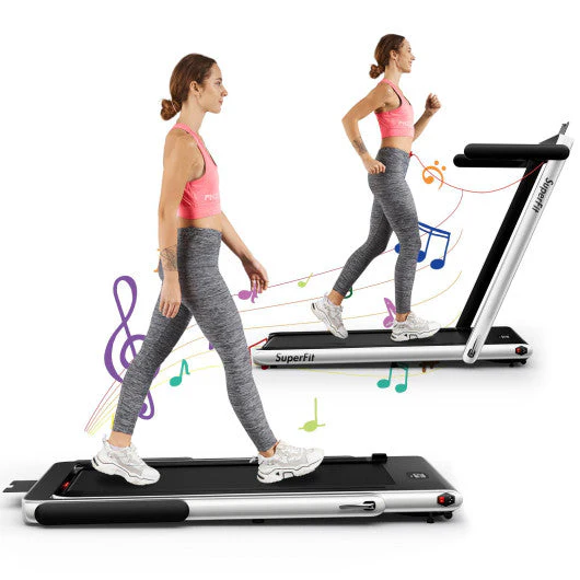 2.25HP 2 in 1 Folding Treadmill With APP Speaker Remote Control-Silver - Kaedas