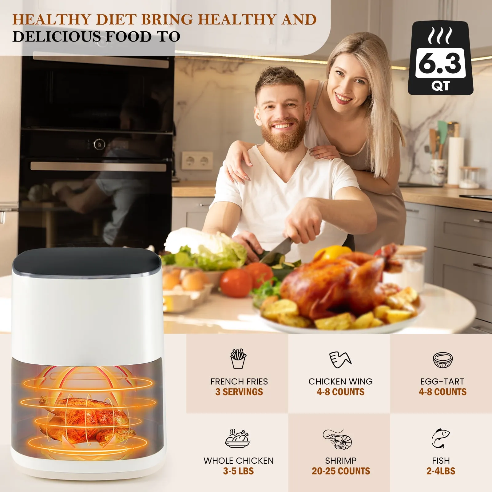 Gianna Air Fryer 6 Quart Capacity - 12-in-1 Multi-Functional Cooking Appliance - Kaedas