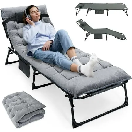 Folding Camping Cot with Cozy Mattress and Pillow - Adjustable - Kaedas