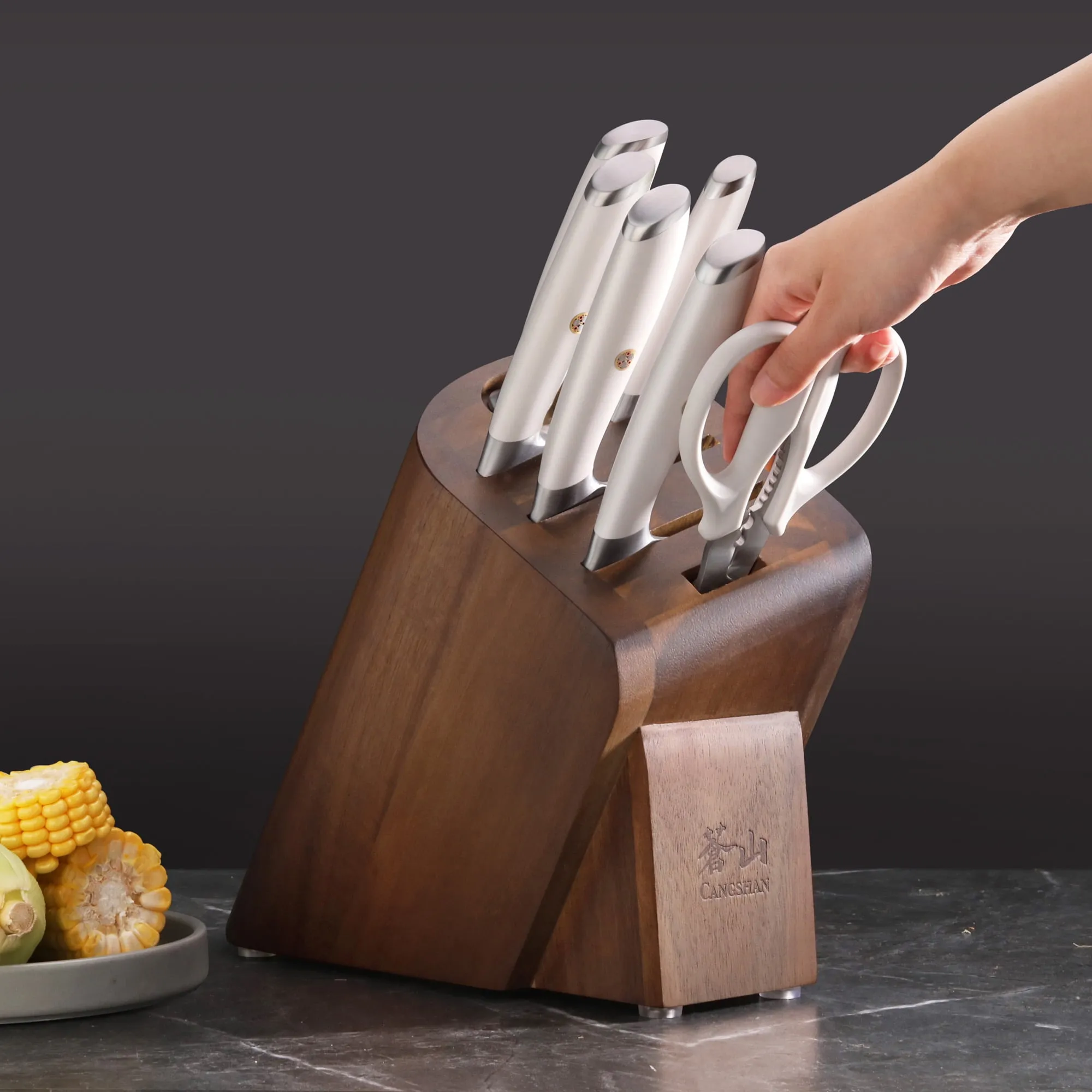 7-Piece Cleaver Knife Block Set - White - Kaedas