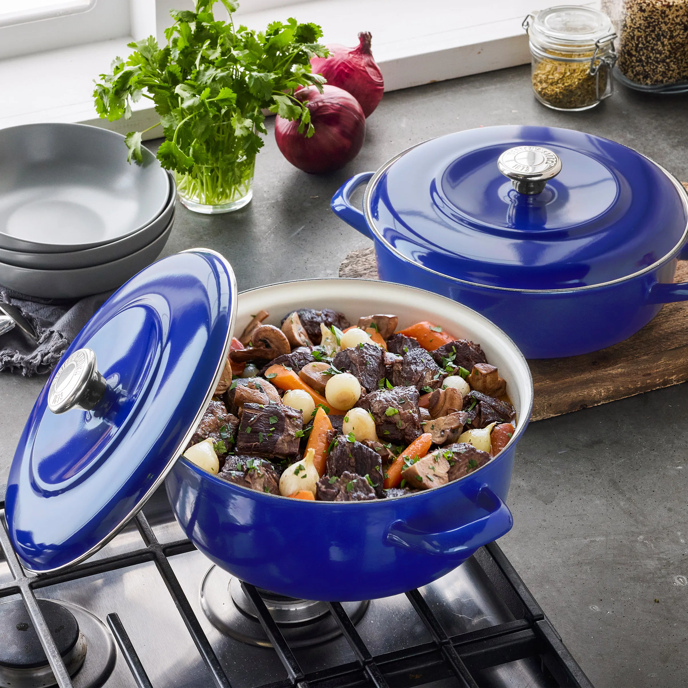 Enameled Cast Iron Dutch Oven and Casserole - Blue - Kaedas