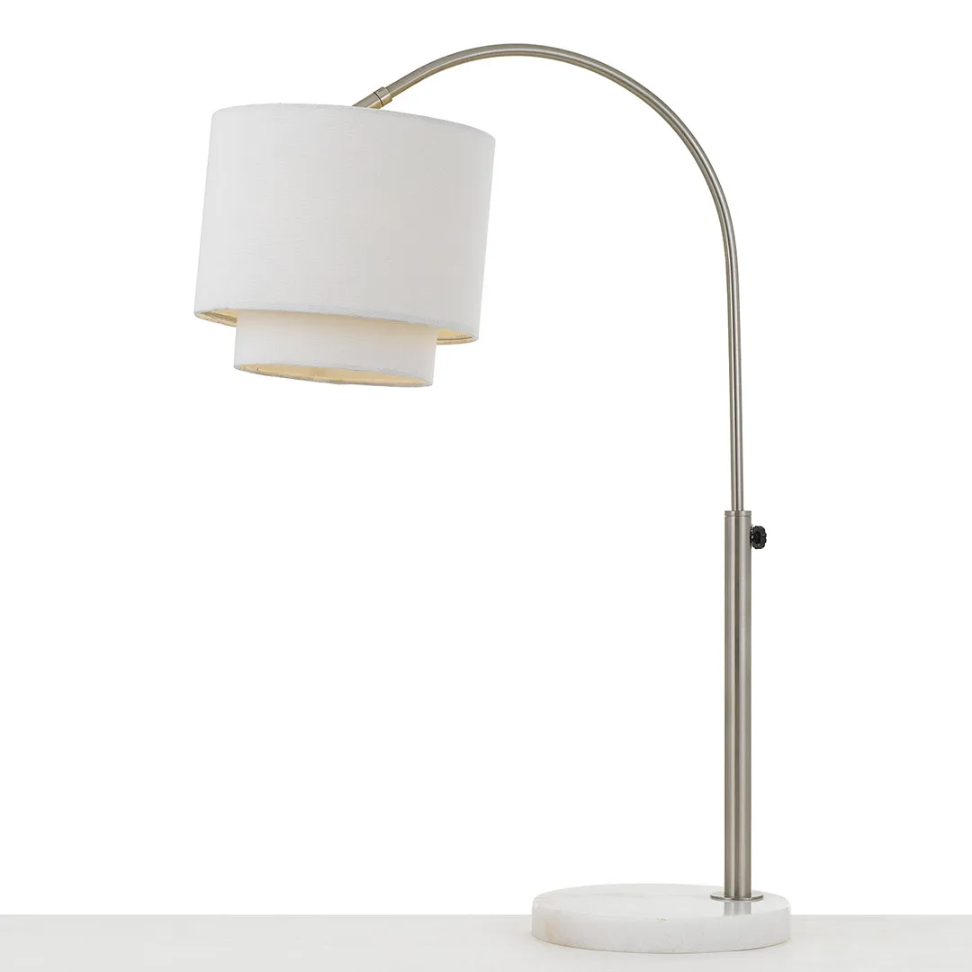 Arched Table Lamp In Brushed Nickel With Fabric Shade - Kaedas
