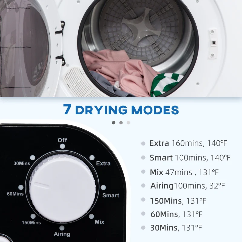 Compact Laundry Dryer 1300W Front Load Electric Dryer - White - Kaedas