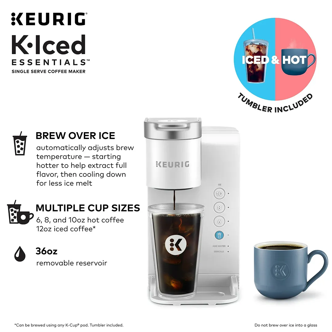 K-Iced Essentials Iced and Hot Single-Serve K-Cup Pod Coffee Maker - White - Kaedas