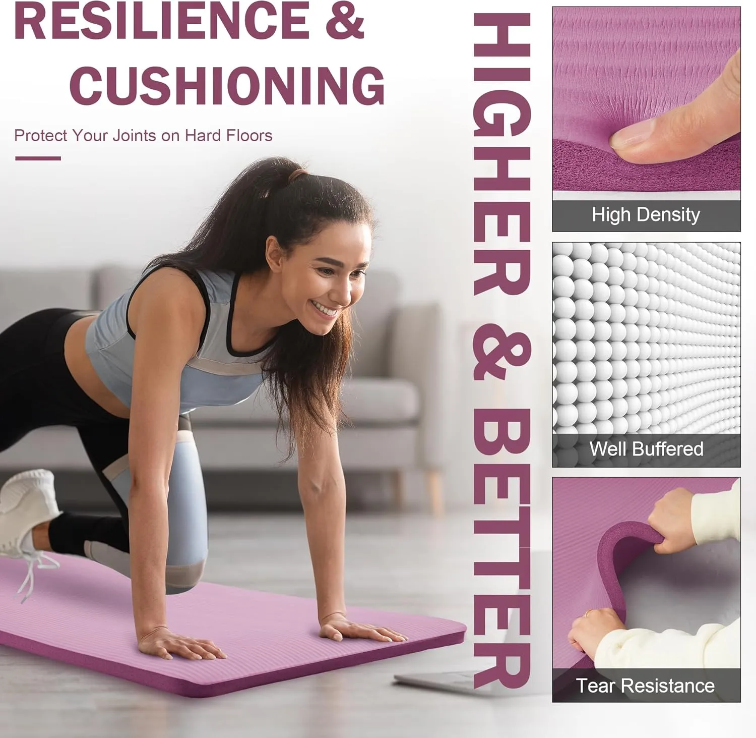 Extra Thick Non-Slip Yoga Mat - Deep Wine - Kaedas