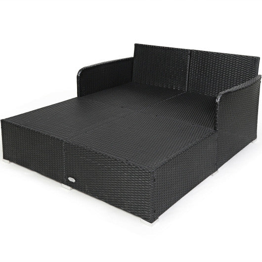Spacious Outdoor Rattan Daybed With Upholstered Cushions and Pillows-White - Kaedas
