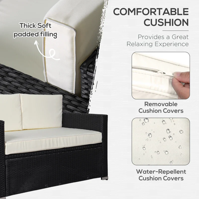 Outsunny 4 Piece Wicker Patio Furniture Set with Cushions -  White - Kaedas